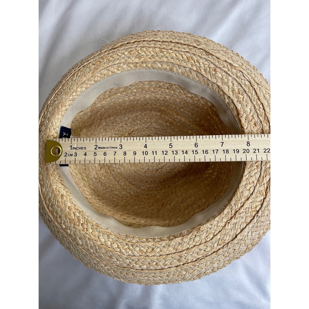 Sperry Top-Sider Womens Straw Fedora Hat Tan Blue Striped Raffia Sun Hat 5H187 - Picture 7 of 11